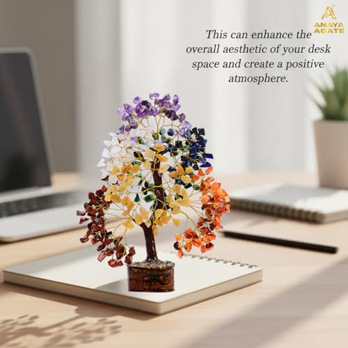 7 Chakra Tree of Life Crystal Tree | 300 Natural Gemstone Beads | Healing Crystal Tree for Housewarming, Positive Energy, Money & Good Luck | Birthday Gift for Women, Men, Mom, Sister & Friends - color: #3 Seven Chakra Golden Wire Tree (300 Beads)