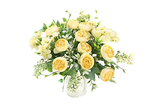 Artificial Flowers Fake Peony Silk Mini Plastic Bridal Flowers for DIY Wedding Bouquets Home Decorations 4 Packs(Light Yellow) - color: Light Yellow