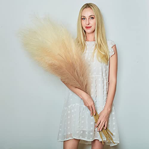 Faux Pampas Grass Decor, 6 Stems Artificial Pampas Grass - 43 inch Tall Pompass Grass Large Pompous Boho Flower Arrangement Home Decor for Room Wedding Party - color: Gradient-taupe