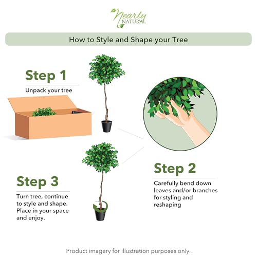 Nearly Natural 36in Triple Trunk Artificial Ficus Tree with Natural Wood Trunks, Fake Tree for Indoor Home Decor, Faux Ficus Plant in Black Nursery Pot - size: 3ft, style: Tree in Pot