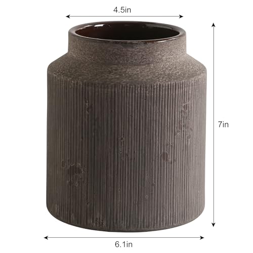 Farmhouse Vase for Home Decor, Vintage Rustic Terracotta Flower Vase Suitable for Home Decor, Living Room, Shelf, Dining Table. 7IN. - color: Brown and Black, size: 6.1 x 7 inches