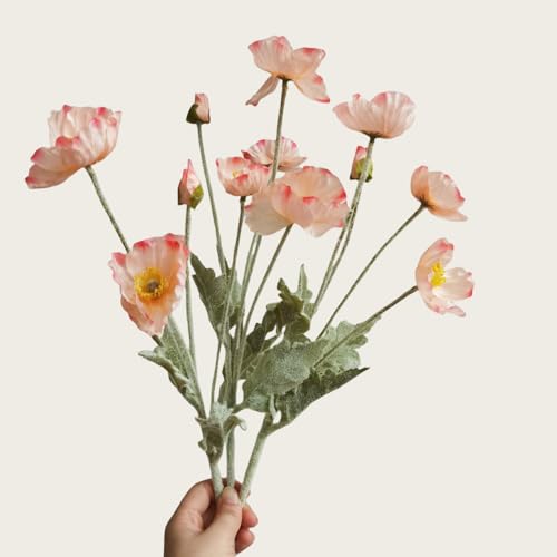 3 Pcs Poppy Flowers Artificial,Poppy Silk Flowers with Stems,Ranunculus Artificial Flowers,Faux Flower Stems for Wedding,Party,Outdoor Indoor Decor flower arrangements for table (Champagne Pink) - color: Champagne Pink