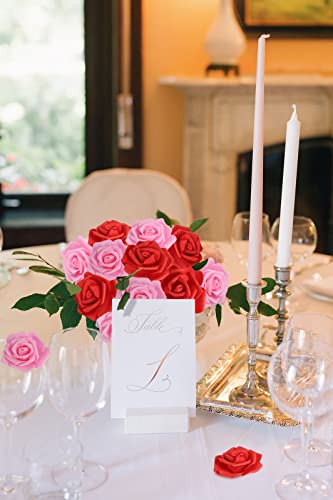100pcs Red Foam Roses Heads,3inch Pink Faux Flowers Artificial Rose Stemless Fake Flower Bulk for DIY Floral Crafts,Cake Decoration Wedding,Baby Shower Flower Centerpieces(Red, Pink) - color: Shades of Red Pink