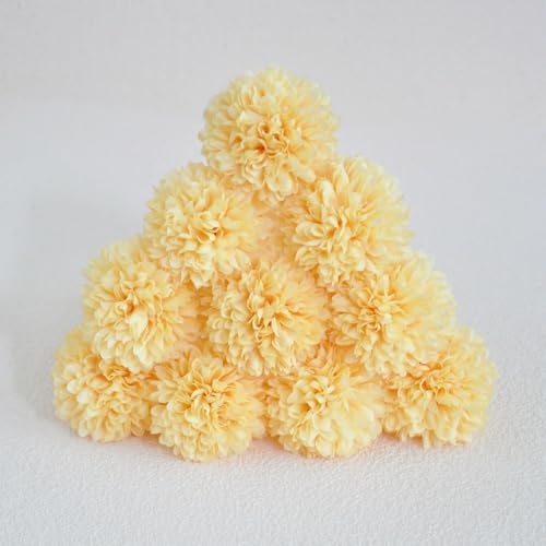 Artificial Chrysanthemum Ball Flowers Hydrangea Arrangement Bouquet Presents Decor 10pcs Without Vase (Yellow) - color: Yellow