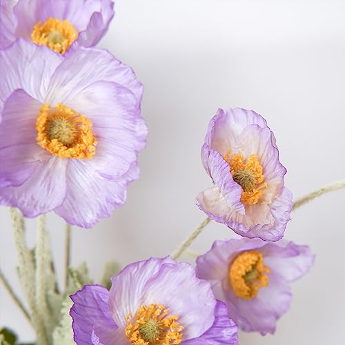 Artificial Flowers 5Pcs Poppies Flowers Artificial Silk Flowers for Home Office Wedding Outdoor Decor (Light Purple) - color: Light Purple