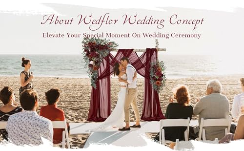 Wedding Arch Flowers with Drapes Kit (Pack of 4) - 2pcs Artificial Burgundy Deluxe Swag with 2pcs Sheer Drapes for Wedding Ceremony Arbor Reception Backdrop Rose Floral Decoration - color: Burgundy