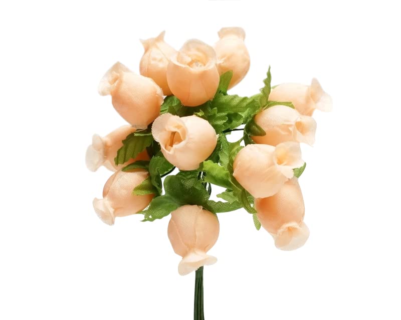 GiftWrap Etc. Peach Artificial Silk Flower Roses - 12 Mini Bouquets of 12 Rosebuds, 144 Rosebuds Total, Fall, Christmas, Wedding, Reception, Anniversary, Wreath, DIY, Arts and Crafts - color: Peach