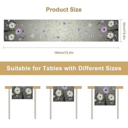 Farmhouse Purple Floral Table Runner, Rustic Spring Floral Flower Wooden Boards Boho Butterfly Farmhouse Coffee Table Center Decor for Family Kitchen Holiday Party Table Decorations, 13"x36" - color: Daisy-13, size: 13“ X 36"