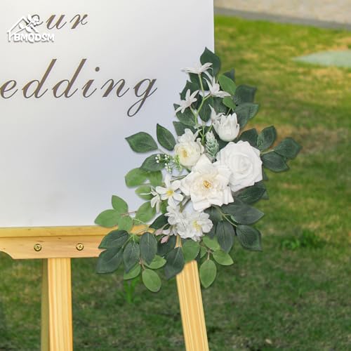 Pack of 2 Artificial Flowers for Backdrop Decoration, Wedding Arch Flowers,Reception Welcome Sign, Eucalyptus Garland, Suited to Aisle Decor and Wedding Arches(White) - color: White