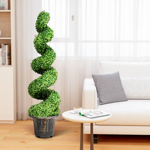 4 Ft Artificial Boxwood Spiral Topiary Tree, Fake Greenery Plants for Indoor or Outdoor - size: 4 ft