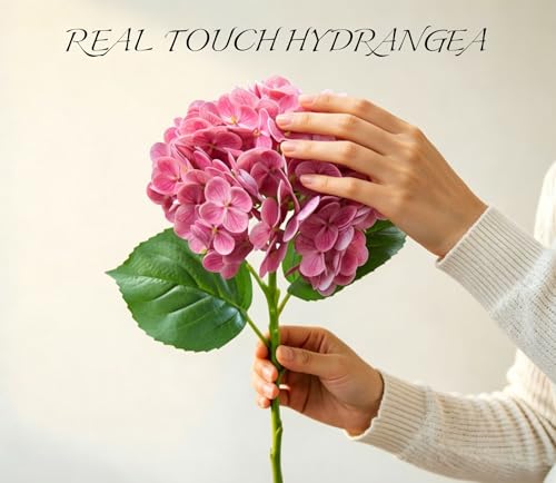 4 Pcs Faux Hydrangeas Real Touch Hydrangea Artificial Flowers Latex Large Fake Flower Long Stems for Wedding Home Party Table Centerpieces Decor (Pink) - color: Pink