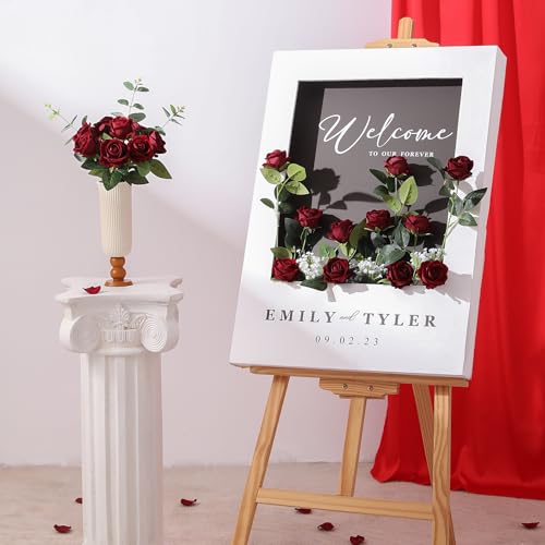 Hawesome 12PCS Artificial Flowers Fake Roses, Realistic Velvet Long Stem Red Roses Bouquet for Wedding Centerpiece Home Decor Party & Valentines (Wine) - color: Wine