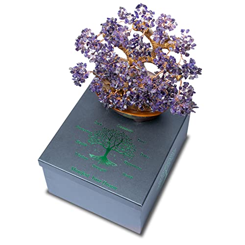 Natural Large Amethyst Tree,14"Amethyst Crystal Bonsai Tree(1251 Gemstone Count) Chakra Tree with Healing Properties Crystal Feng Shui Money Tree of Life for Positive Energy Good Luck Wealth - color: Amethyst