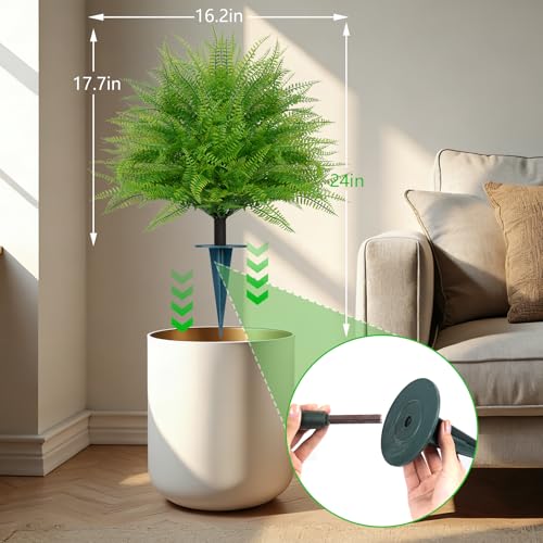 Yangrass Artificial Outdoor Fern Topiary Trees with Ground Spikes, Set of 2 Lifelike Faux Greenery Bush Fake Shrubs Indoor, UV Resistant Artificial Fern Plants for Front Porch Patio Garden Decor - color: Boston Fern