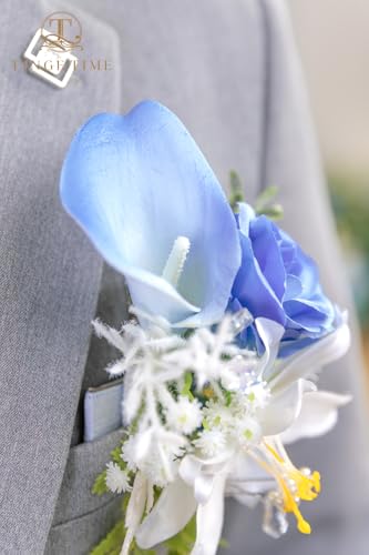 TINGE TIME Luxury Groom Boutonniere for Wedding, 1 PCS Pocket Boutonniere for Men, Artificial Corsage for Wedding, Prom, Homecoming, Anniversary, Graduation, Christmas Dinner (Provence Blue B) - color: Provence Blue B