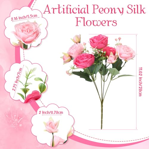 Geosar 8 Bundles Artificial Peonies Flowers Fake Silk Peony Bouquet Faux Peonies Flowers Bulk for Decoration Vase Floral Arrangements Wedding Party Table (Rose Pink,Light Pink) - color: Rose Pink, Light Pink