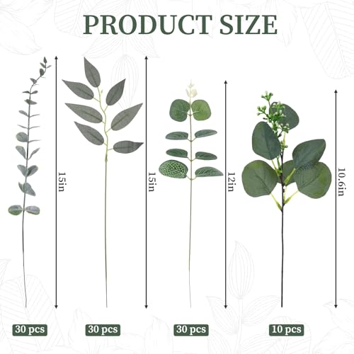 100 Pcs 4Kinds Artificial Mixed Eucalyptus Stems Leaves Bulk Fake Greenery Silver Dollar Eucalyptus Leaves Bundle Faux Greenery for Centerpieces Artificial Greenery for DIY Vase Home Decor Wedding