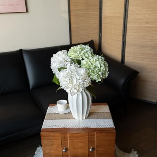 DUYONE 22" Real Soft Touch Hydrangea Artificial Flowers Realistic,Large Long Stem Fake Flowers Full Latex Faux,Wedding Bouquet,Party Home Decor,Garden Office Room Table White 2 Light Green 2 - color: 2 White & 2 Light Green, size: 4Pcs