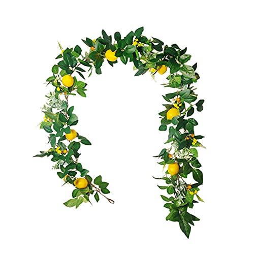6 Ft Artificial Lemon Garland, Spring Greenery Garland with Lemons and Flowers, Summer Fruit Garlands Wreath for Front Door Wall Table Wedding Decor