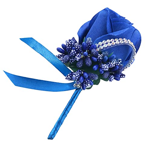 Royal Blue Wedding Rose Boutonniere with Pins for Men Wedding Groomsmen Best Man, Groom Boutonnieres for Wedding Party Prom Anniversary (Boutonniere-Blue, 6 Packs) - color: Boutonniere- Royal Blue, size: 6 Packs
