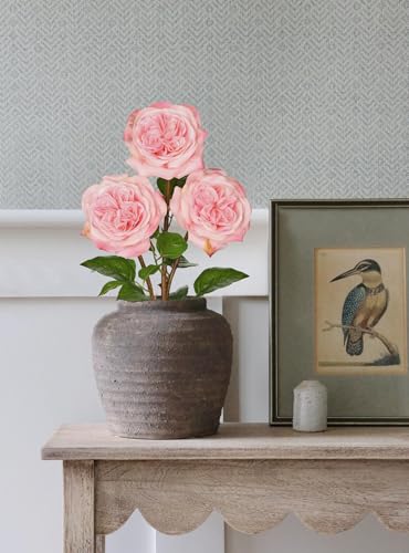 Artificial Roses - Set of 3 Long-Stem Real Touch Silk Roses, 24.4" Faux Flowers for Home Decor, Wedding Bouquets, Centerpieces & Floral Arrangements – Lifelike Pink Fake Roses - color: Pink