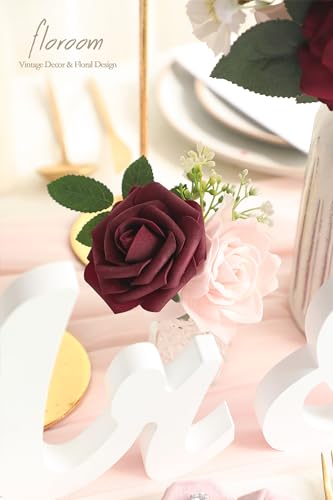 Floroom Blush Burgundy Artificial Flowers Dark Red Fake Roses Peonies Dahlia and Greenery Combo Box Set for DIY Wedding Bouquets Bridal Shower Centerpieces Floral Arrangements Party Tables Decorations - color: Blushing Burgundy