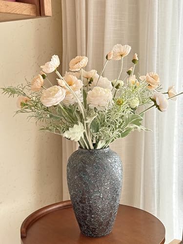 Set of 6 Poppies Flowers Artificial Silk Flowers with Long Stems Faux Wildflowers Bouquet for Vases Oil Pastel Style for Wedding Party Indoor Home Office Decor (Champagne) - color: Champagne