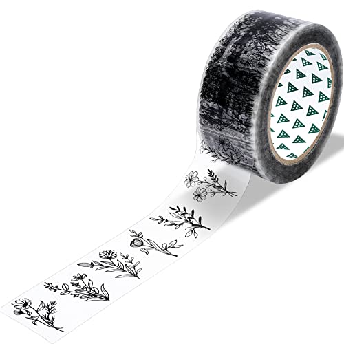 Whaline 100 Yards Floral Packing Tape Flower Pattern Clear Duct Tape Waterproof Packing Shipping Tapes Sticky Transparent Gift Wrapping Tapes for Home School Office Packing Repairing Art Crafts - style: Flower