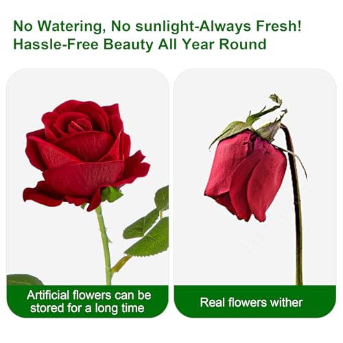 19.6" Artificial Flowers Roses Touch Fake Rose Bouquet Flower Stem for Wedding Centerpieces DIY Wreath Home Decorations Silk Roses Mothers Party Fake Outdoor Flowers Decor(50PCS Red) - color: Red 50pcs