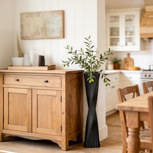 23.6" (60cm) Tall Black Floor Vase for Pampas Grass, Floor Vases for Modern Geometry Decor - Minimalist Skinny Unique Shape Flower Vase for Farmhouse Entryway, Fireplace,Shelf - color: Black