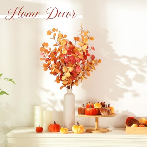 Conelist 24 Pcs Fall Mini Velvet Pumpkin 6 Pcs Autumn Artificial Eucalyptus Stem with Eucalyptus Leaves Artificial Small Pumpkin for Farmhouse Harvest Thanksgiving Party Home Decoration
