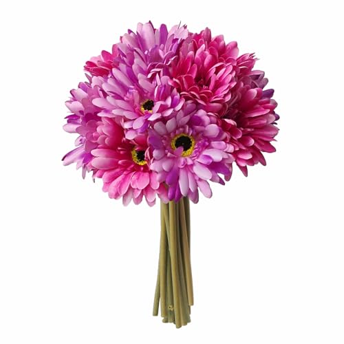 16Pcs Hot Pink & Purple Artificial Flowers Gerbera Daisy Bulk,Lifelike Faux Daisy for Wedding Bouquet Table Centerpiece Home Decor - color: Fuchsia