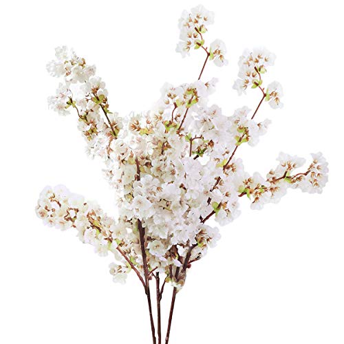 Sunm Boutique Silk Cherry Blossom Branches, Artificial Cherry Blossom Tree Stems Faux Cherry Flowers Vase Arrangements for Wedding Home Decor, Set of 3 - color: White, size: Pack of 3