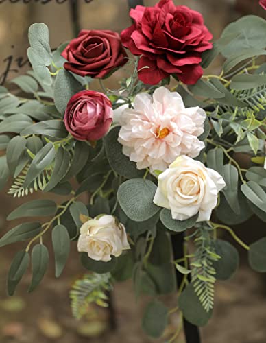 YYHUAWU Artificial Flowers Combo Set Fake Flower Leaf Box with Stems for DIY Wedding Bouquets Centerpieces Flower Arrangements Decorations Baby Shower Party Home Decorations (Burgundy) - color: Burgundy