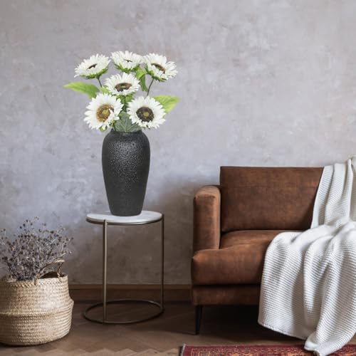 Olrla Long Stem Artificial Sunflower 6pcs, White Fake Sun Flowers Single Stem for Table Centerpiece, DIY Arrangement,Vintage Cottage Decor (NO VASE) - color: White Long Stem
