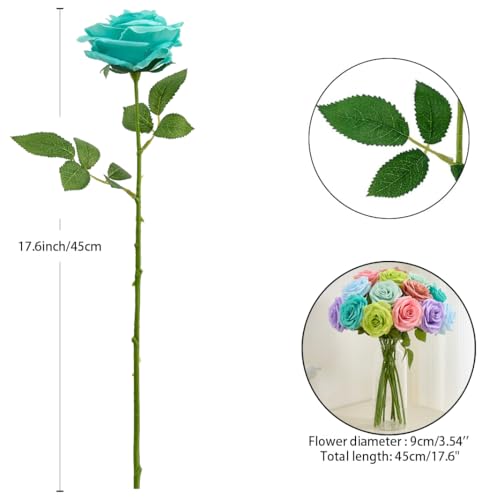 15pcs Fake Roses Artificial Silk Flowers Faux Rose Flower Long Stems Bouquet for Arrangement Wedding Centerpiece Party Home Kitchen Decor - color: 15pcs Tiffany