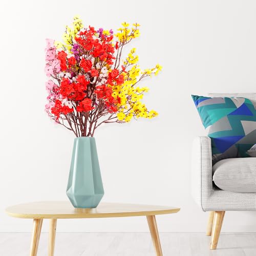 1PCS Artificial Long Gypsophila Colorful Plum Blossom Home Bouquet Faux Flowers Autumn Garden Party Decoration (Red-1PCS) - color: Red-2pcs