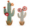 flangairy 15.7in Layered Cactus Wall Decor, Set of 2 Wooden Cactus Flower Picture Southwestern Wall Art, Western Room Bathroom Bedroom Nursery Kitchen Decorations for Home