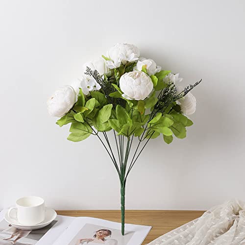 Duovlo Artificial Peony Silk Flowers Fake Flowers Vintage Wedding Home Decoration,Pack of 1 (Spring Milk White) - color: Spring Milk White