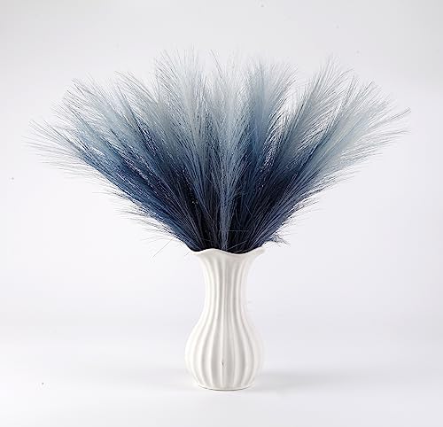 Blue Pampas Grass Decor, 30 Pcs 17" Faux Pampas Grass Short Decor, Pompas Grass Flower Arrangement and Vase Filler for Boho Home Wedding Decoration - color: Navy Blue Gradient, size: 17'' Tall