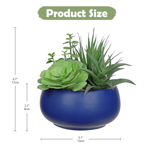 Fake Plants Artificial Succulents in Pots Faux Succulent Arrangement Potted Plant with Blue Ceramic Pot for Home Decor Modern Office Desk Bathroom Shelf Living Room Indoor & Outdoor Decoration - color: Matte Blue