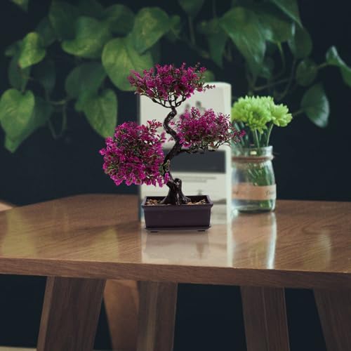 Cabilock Artificial Bonsai Tree, Fake Potted Bonsai Plants Decoration, Desktop Realistic Welcoming Pine Ornament for Home Office Entryway Chests Decor, Red (Purple) - color: Purple