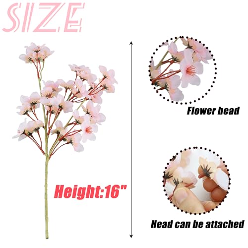 SITUMEIZI 6Pcs Artificial Cherry Blossom Branches Decor Fake Flowers Silk Spring Faux Flowers 16" Peach Bouquet for Home Wedding Bedroom Japanese Decoration DIY Table Centerpiece Arrangement(Pink) - color: 6pcs-pink, size: 16 Inches