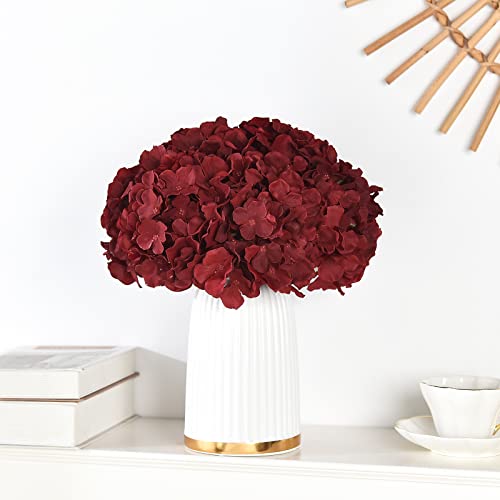 10PCS Artificial Hydrangea Flowers, Fake Hydrangea Silk Flowers Heads with Stems for Wedding Home Party Shop Baby Shower Decoration-Claret Red - color: New-claret Red