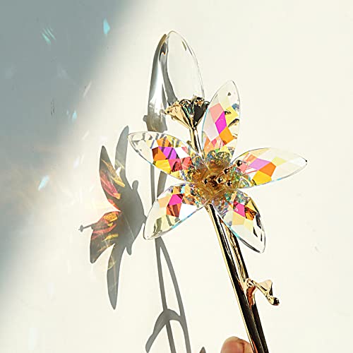LONGWIN Crystal Artifical Tiger Lily Flowers with Vase - AB Coated Crystal Collectible Figurines Blooming Fake Lily Flower Home and Wedding Decor - color: Ab-coated