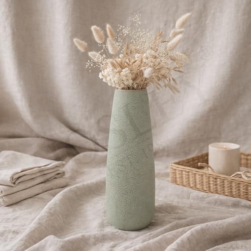 Hosley 16-Inch High Metal Vase for Home Decor-Light Green with Gold Brushing, Ideal Room and Bedroom Decor, Perfect for Dried Flowers, Floral Arrangements, Weddings, Office Decor, Wedding Gift - color: Light Green With Gold Brushing 2