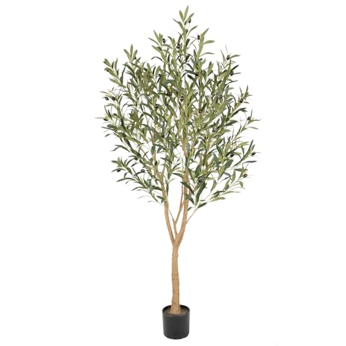 Nafresh Tall Faux Olive Tree, 5ft(60in) Realistic Potted Silk Artificial Indoor with Green Leaves and Big Fruits for Home Office Living Room Bedroom Stairs Foyer Decor - size: 5ft