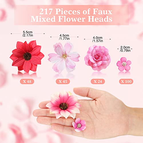 Cindeer 217 Pcs Mini Silk Flower Heads Bulk, Small Fake Flowers for Crafts Artificial 3D Loose Fabric Flower for Crafts DIY Wedding Party Hair Cap Dresses Decorations(Bright Color) - color: Bright Color