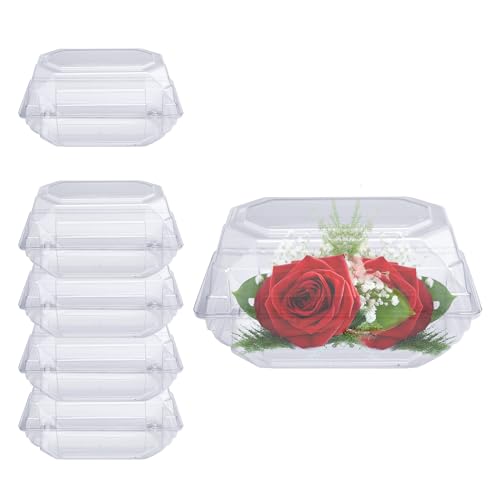 Curtis Wagner Plastics CW-754 Clear Medium Corsage Flower Boxes (5-Pack) - 8" x 5" x 4" Size, Plastic Floral Containers for Corsage, Boutonniere, Roses, Small & Large Flowers, Clear Gift/Craft Box - style: Corsage-medium