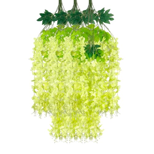 12 Pack Green Wisteria Hanging Flowers Garland, 3.77 Feet Artificial Flower Vines, Fake Wisteria, Artificial Vines Hanging Garland for Backdrop Outdoor Yard Garden Decor - color: Green, size: 12 PCS